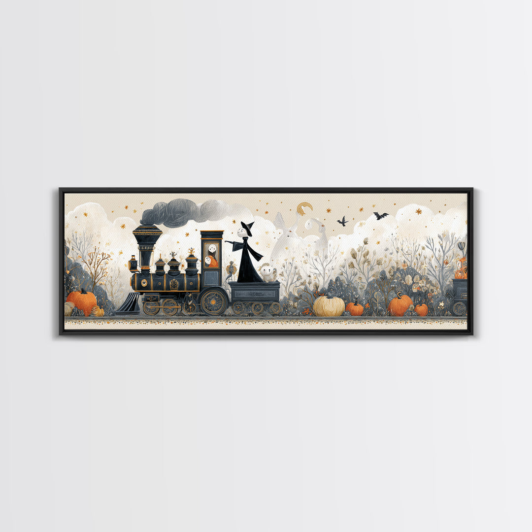The Phantom Train To Kadath, Folk Halloween Art, Extra Wide Wall Art, Canvas Print, Cute Halloween Wall Art