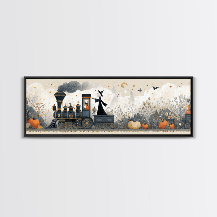 The Phantom Train To Kadath, Folk Halloween Art, Extra Wide Wall Art, Canvas Print, Cute Halloween Wall Art