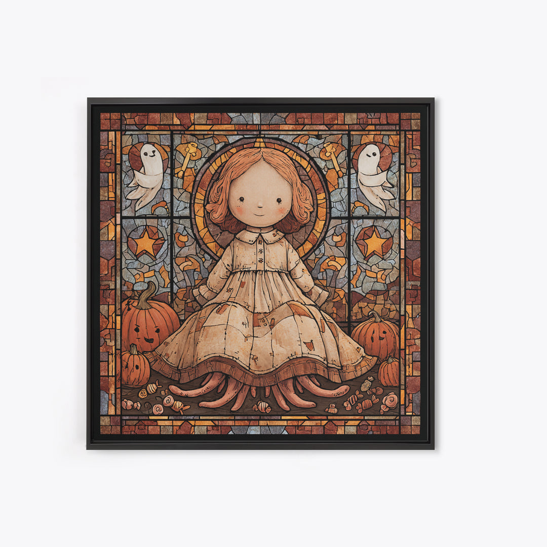 The Doll From Beyond The Void, Stained Glass Halloween, Square Wall Art, Canvas Print, Cute Halloween Wall Art