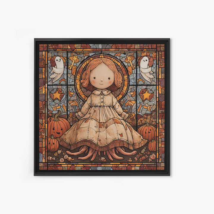The Doll From Beyond The Void, Stained Glass Halloween, Square Wall Art, Canvas Print, Cute Halloween Wall Art