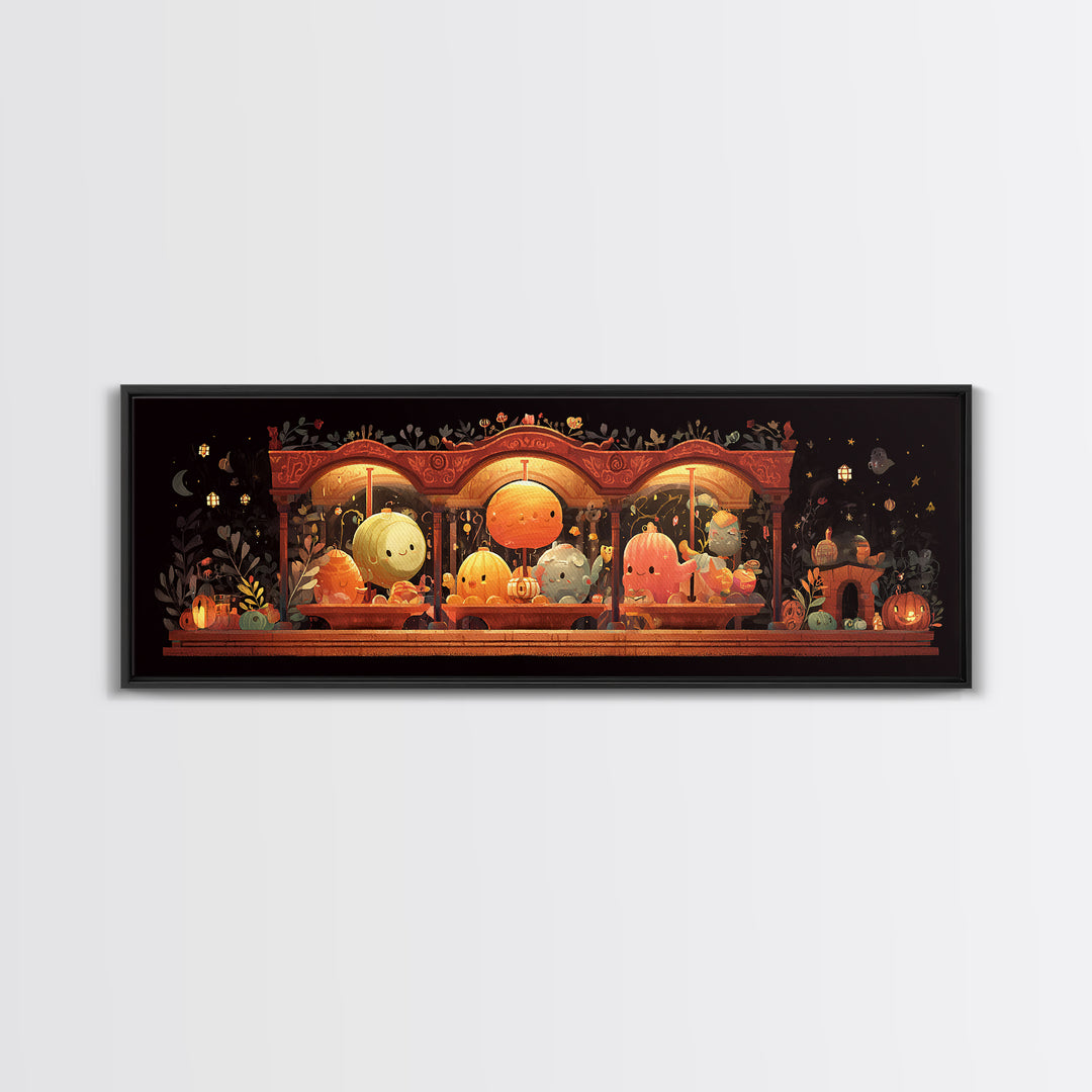 The Carousel Of Sleeping Planets, Pixel Halloween Art, Extra Wide Wall Art, Canvas Print, Cute Halloween Wall Art