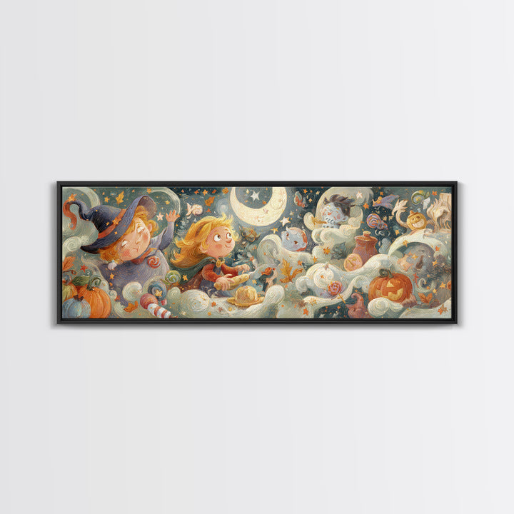 The Cookie Spellcaster, Pastel Halloween Art, Extra Wide Wall Art, Canvas Print, Cute Halloween Wall Art