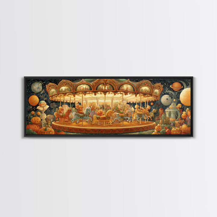 The Carousel Of Sleeping Planets, Stained Glass Halloween, Extra Wide Wall Art, Canvas Print, Cute Halloween Wall Art