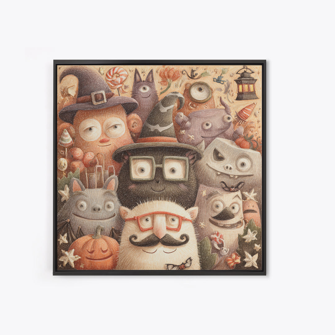 The Costume Photo Booth, Hand Sketch Halloween Art, Square Wall Art, Canvas Print, Cute Halloween Wall Art