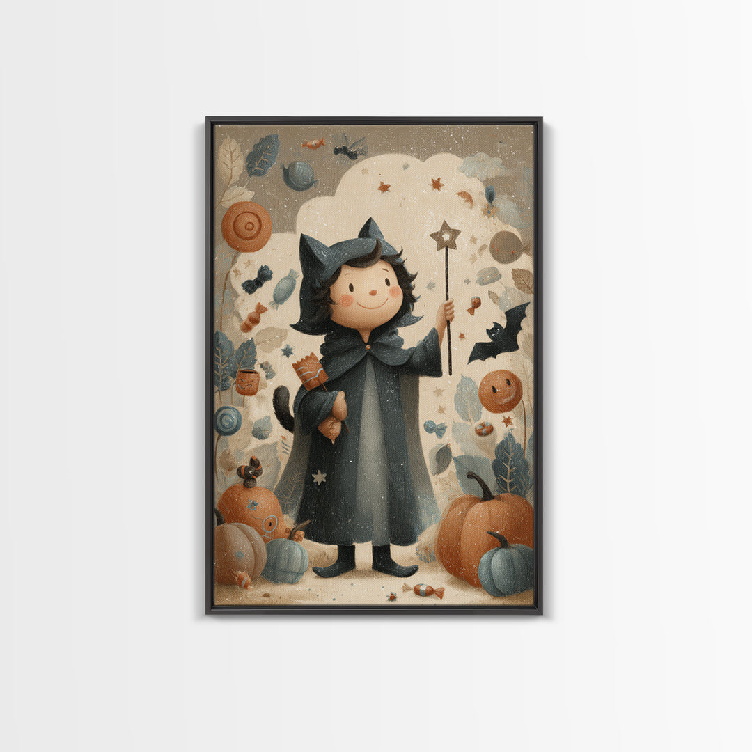 The Costume-Changing Wand, Pastel Halloween Art, Vertical Wall Art, Canvas Print, Cute Halloween Wall Art