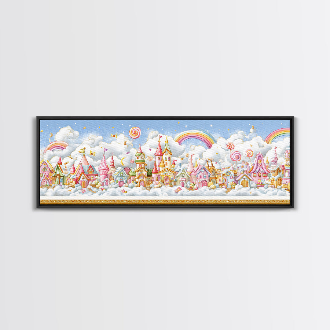 The Upside-Down Candy Kingdom, Embroidered Halloween Art, Extra Wide Wall Art, Canvas Print, Cute Halloween Wall Art