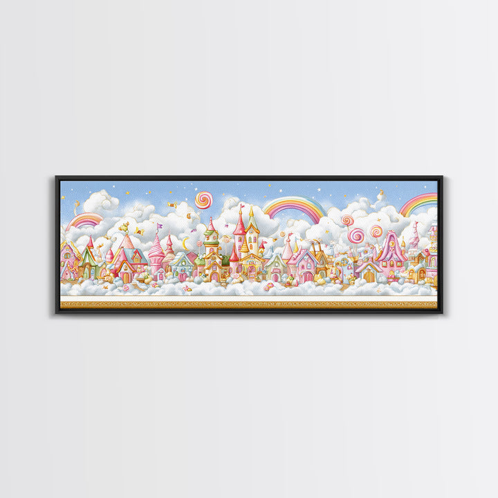 The Upside-Down Candy Kingdom, Embroidered Halloween Art, Extra Wide Wall Art, Canvas Print, Cute Halloween Wall Art