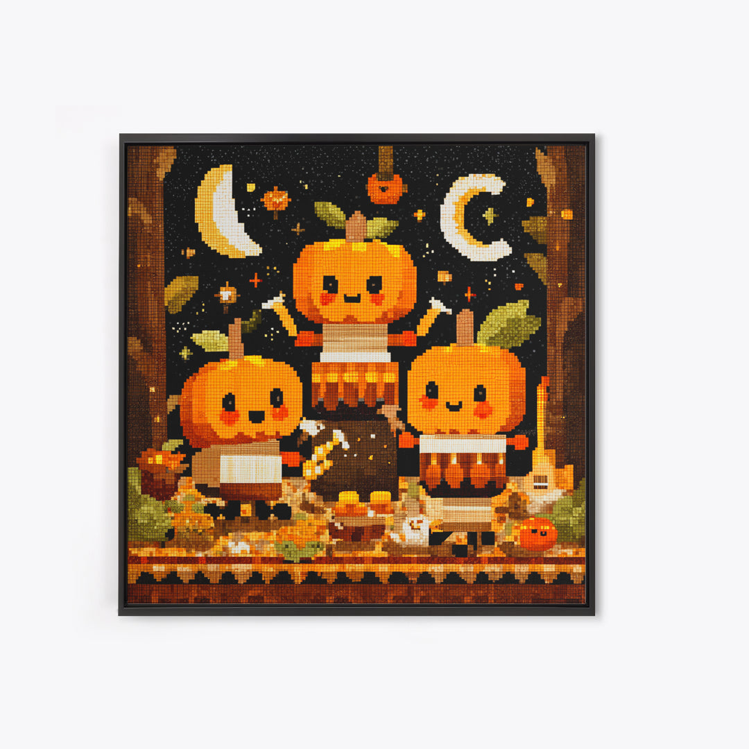 The Pumpkin Music Band, Pixel Halloween Art, Square Wall Art, Canvas Print, Cute Halloween Wall Art, Halloween Kids Decor