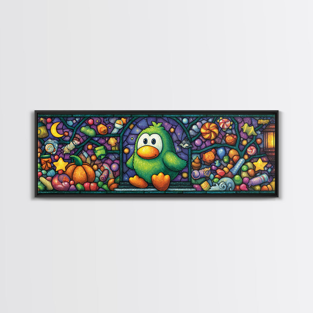The Penguin Monster, Stained Glass Halloween, Extra Wide Wall Art, Canvas Print, Cute Halloween Wall Art