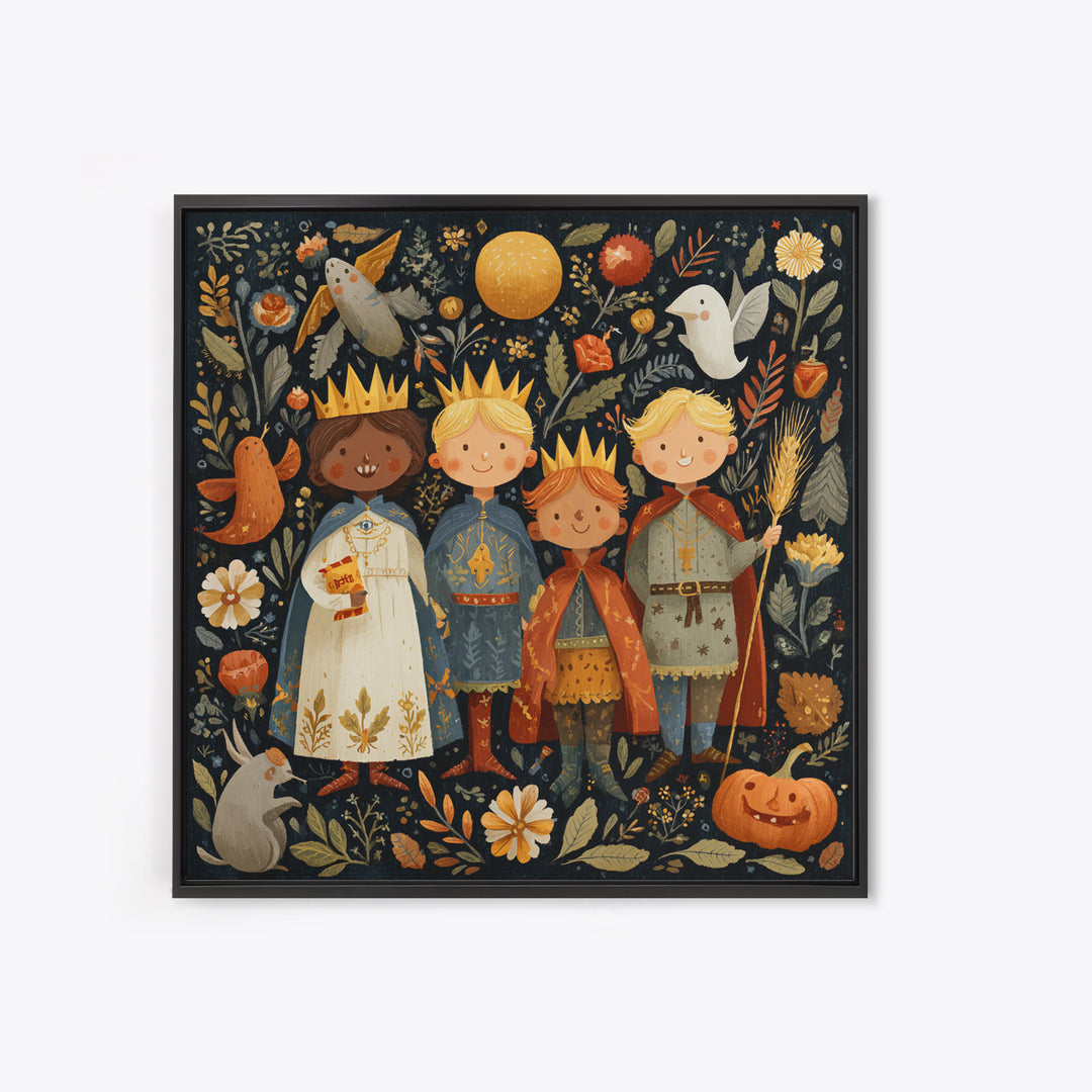 The Costume Parade, Folk Halloween Art, Square Wall Art, Canvas Print, Cute Halloween Wall Art, Halloween Kids Decor
