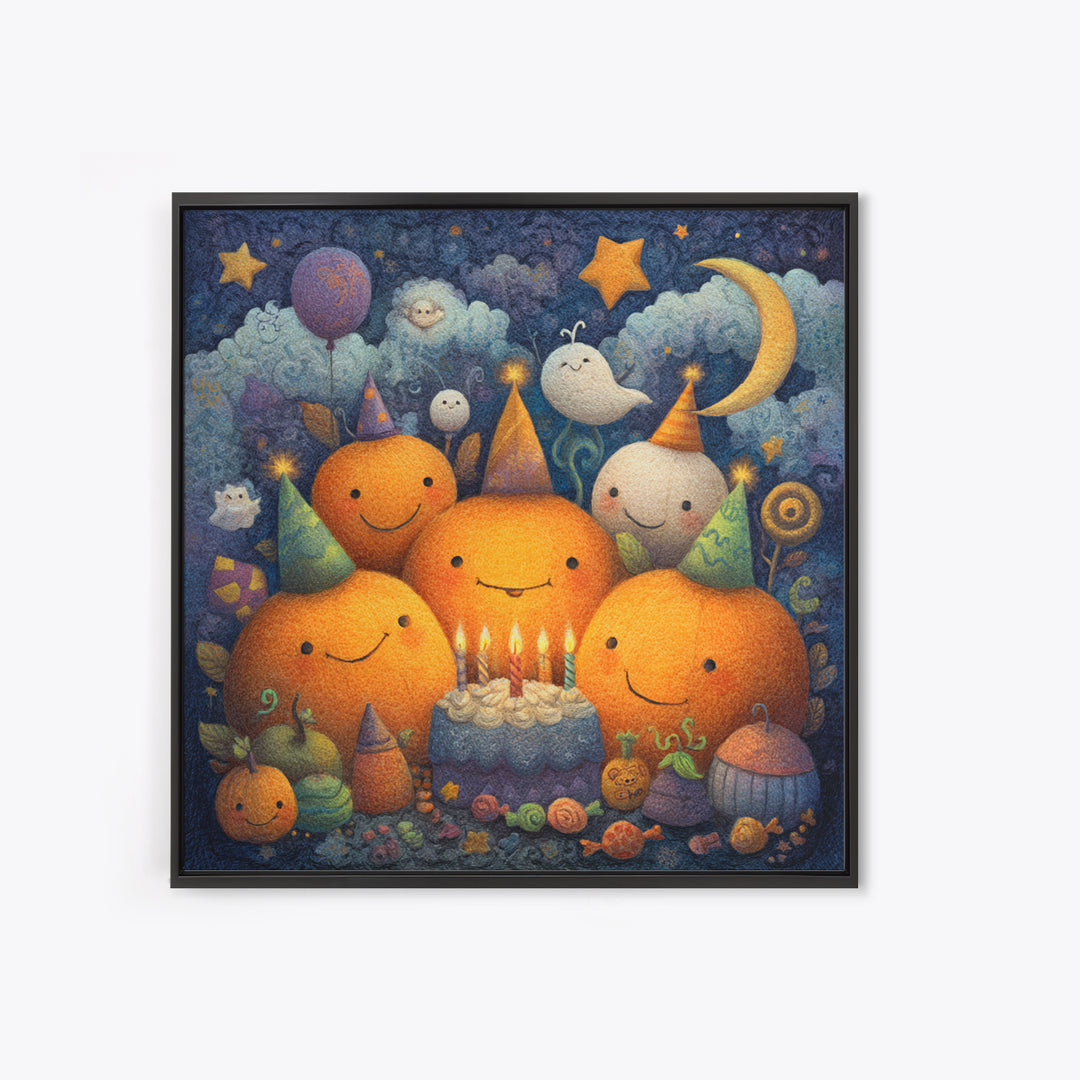 The Great Pumpkin Birthday Party, Pastel Halloween Art, Square Wall Art, Canvas Print, Cute Halloween Wall Art