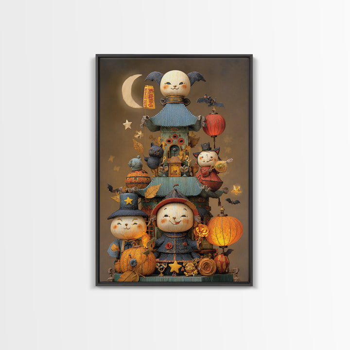 The Festival Of The Little Old Ones, Plush Halloween Art, Vertical Wall Art, Canvas Print, Cute Halloween Wall Art