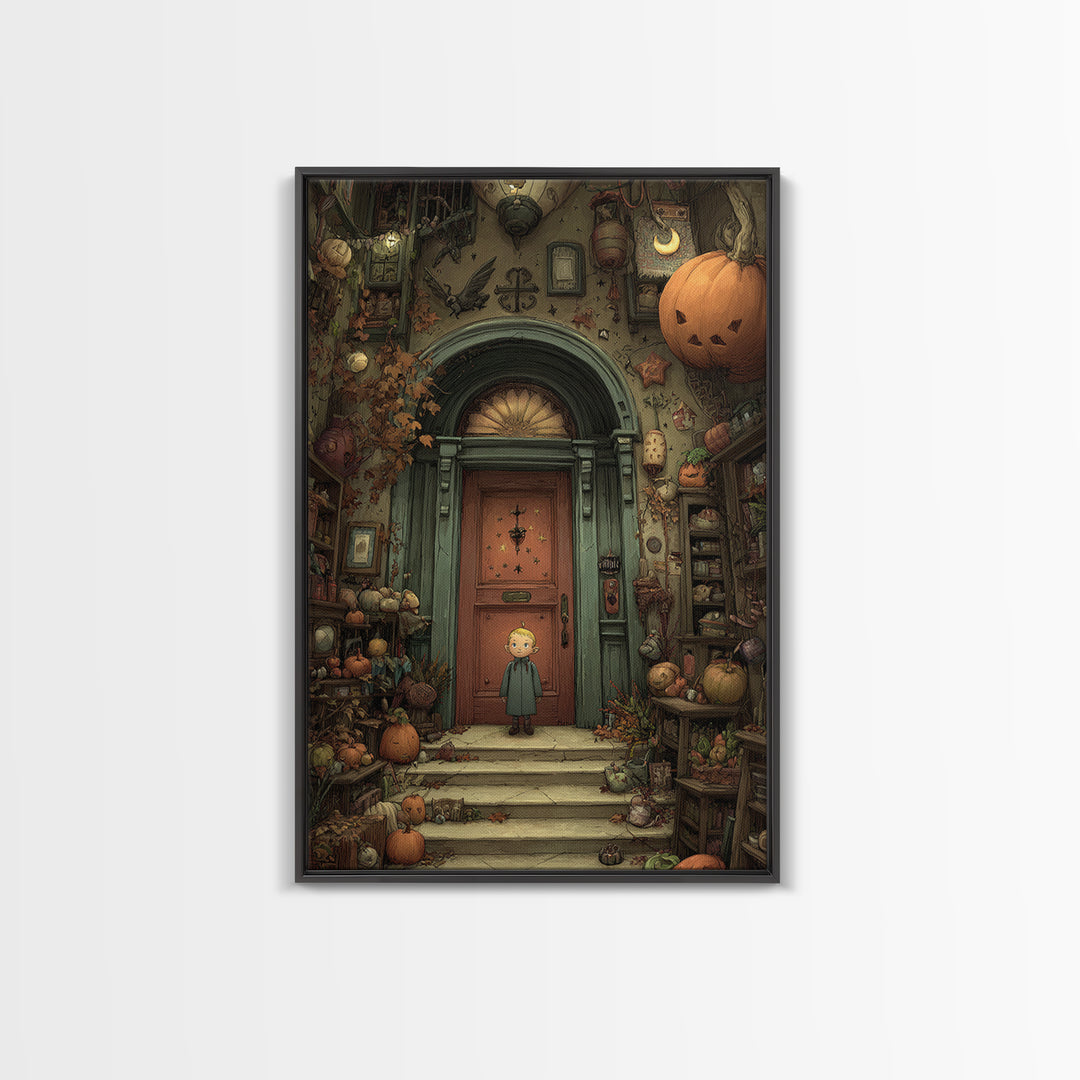 The Thirteenth Door Of Arkham House, Embroidered Halloween Art, Vertical Wall Art, Canvas Print, Cute Halloween Wall Art