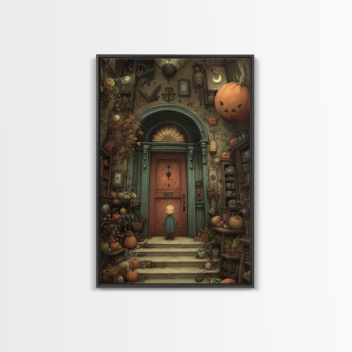 The Thirteenth Door Of Arkham House, Embroidered Halloween Art, Vertical Wall Art, Canvas Print, Cute Halloween Wall Art