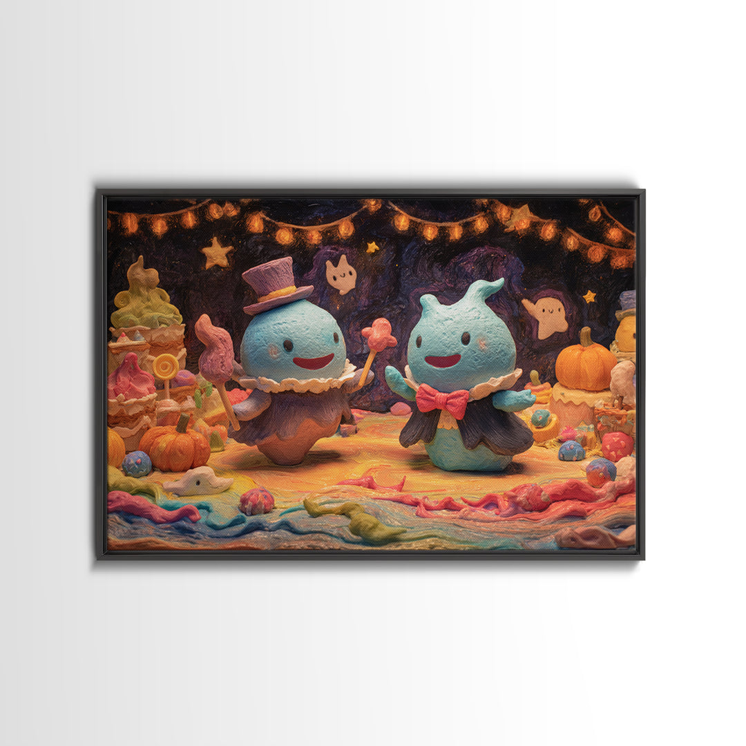 The Ballroom Of Silent Shoggoths, Clay Halloween Art, Landscape Wall Art, Framed Canvas Print, Cute Halloween Wall Art