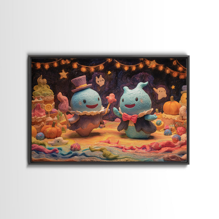 The Ballroom Of Silent Shoggoths, Clay Halloween Art, Landscape Wall Art, Framed Canvas Print, Cute Halloween Wall Art