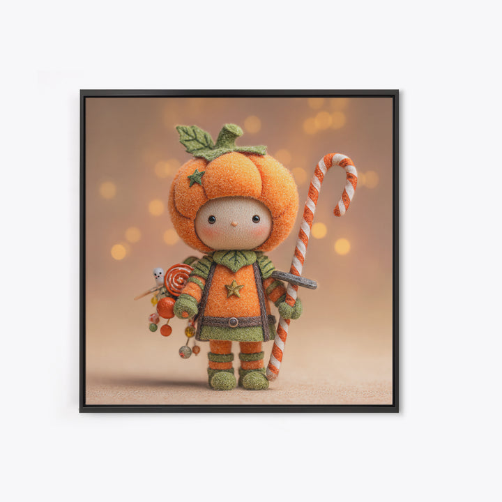 The Pumpkin Knight, Plush Halloween Art, Square Wall Art, Canvas Print, Cute Halloween Wall Art, Halloween Kids Decor, Storybook Decor