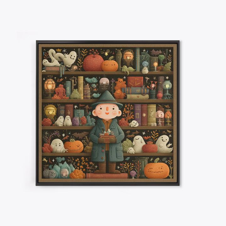 The Archivist Of Dreaming Bones, Embroidered Halloween Art, Square Wall Art, Canvas Print, Cute Halloween Wall Art