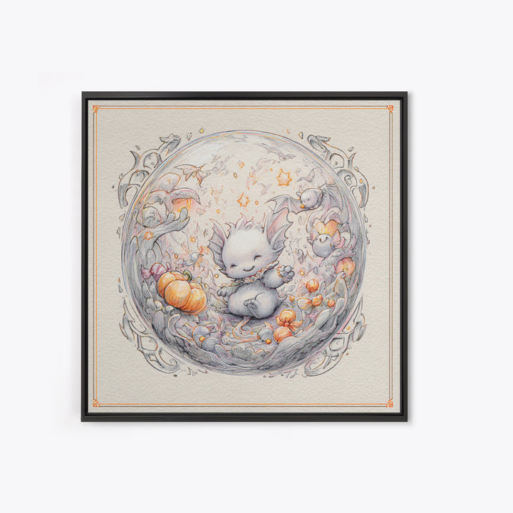 The Oracle Of The Glass Depths, Hand Sketch Halloween Art, Square Wall Art, Canvas Print, Cute Halloween Wall Art