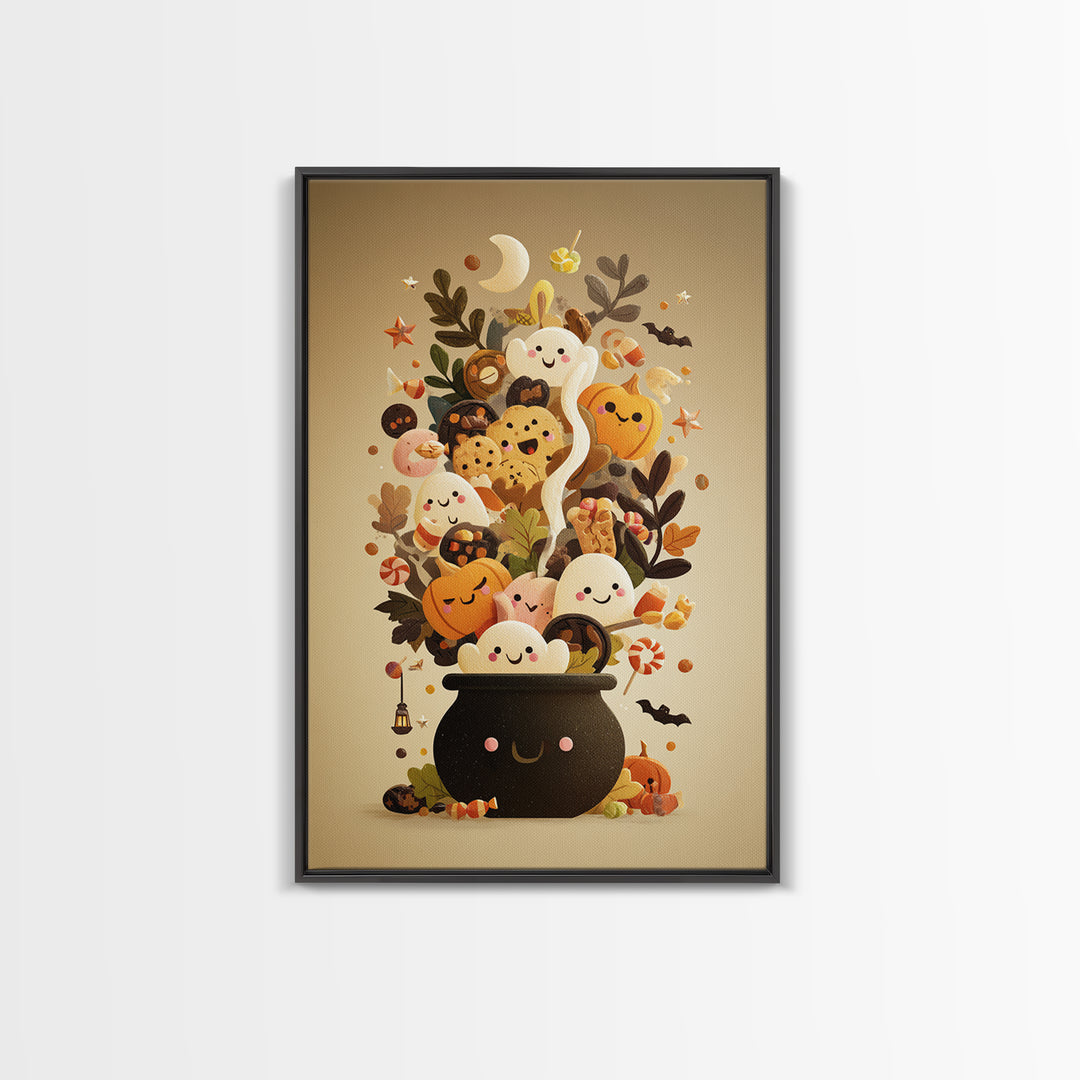 The Cookie Cauldron, Retro Halloween Art, Vertical Wall Art, Canvas Print, Cute Halloween Wall Art, Whimsical Nursery Decor