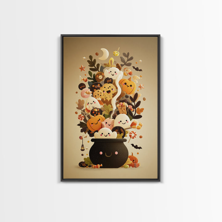 The Cookie Cauldron, Retro Halloween Art, Vertical Wall Art, Canvas Print, Cute Halloween Wall Art, Whimsical Nursery Decor