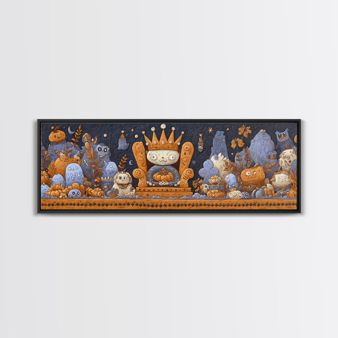 The Watcher In The Coral Throne, Felt Halloween Art, Extra Wide Wall Art, Canvas Print, Cute Halloween Wall Art