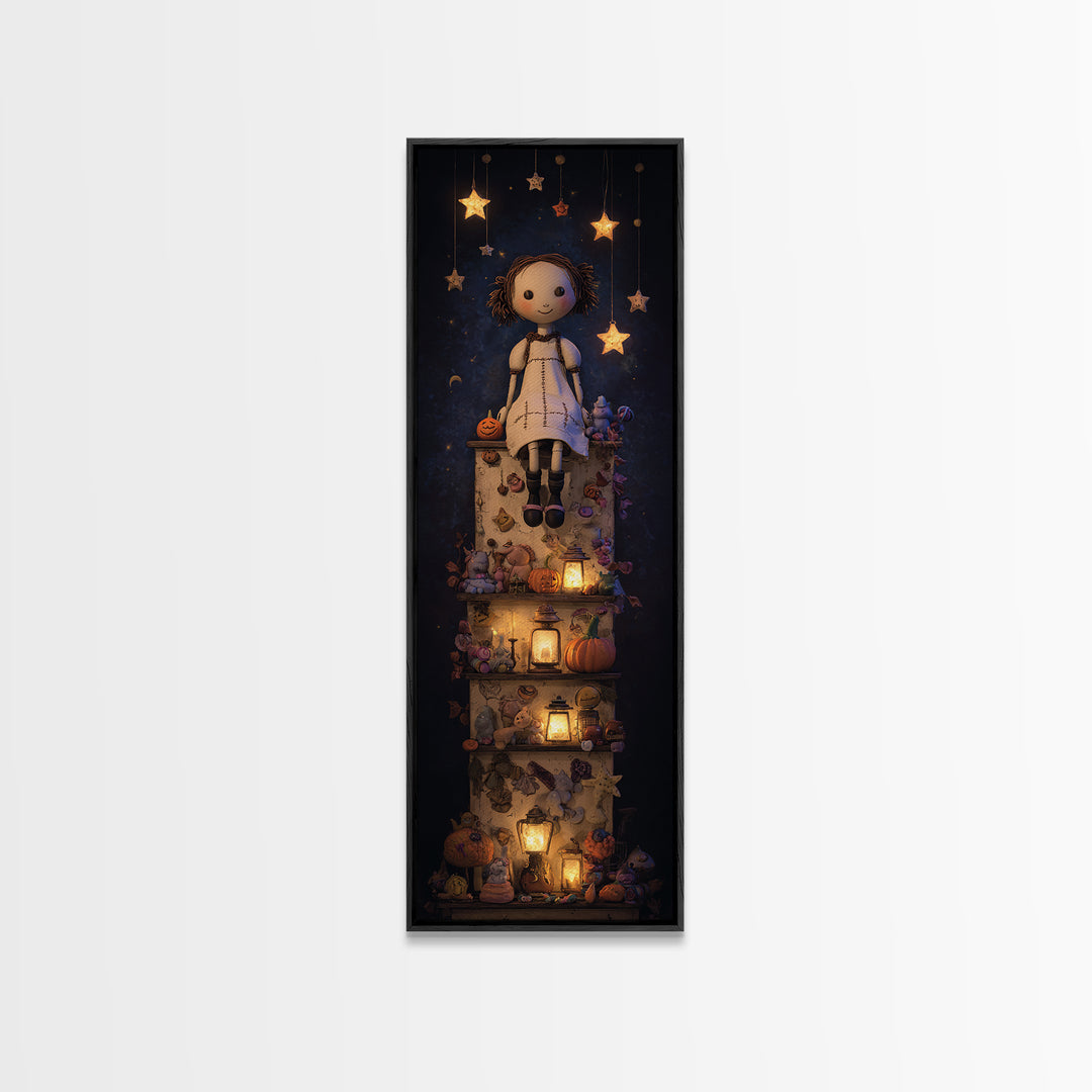 The Doll From Beyond The Void, Clay Halloween Art, Tall Narrow Wall Art, Framed Canvas Print, Cute Halloween Wall Art