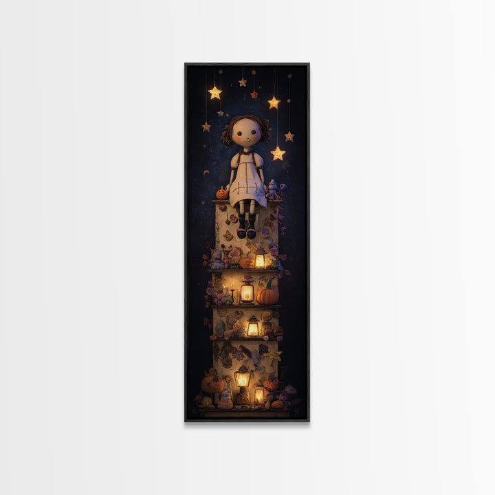 The Doll From Beyond The Void, Clay Halloween Art, Tall Narrow Wall Art, Framed Canvas Print, Cute Halloween Wall Art