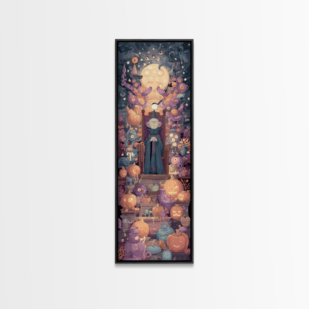 The Dreaming Priest Of The Outer Gate, Vector Halloween Art, Tall Narrow Wall Art, Framed Canvas Print, Cute Halloween Wall Art