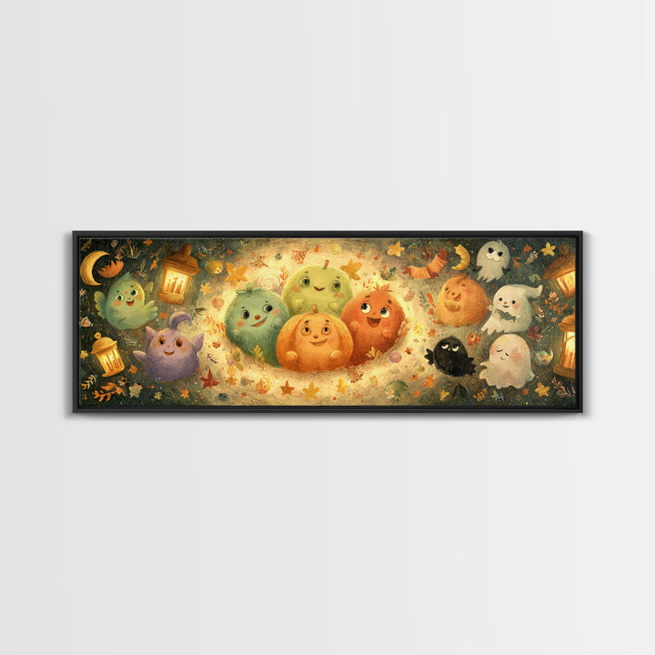 The Halloween Story Circle, Pastel Halloween Art, Extra Wide Wall Art, Canvas Print, Cute Halloween Wall Art