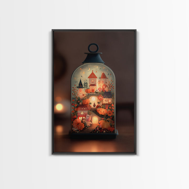 The World Inside A Lantern, Folk Halloween Art, Vertical Wall Art, Canvas Print, Cute Halloween Wall Art