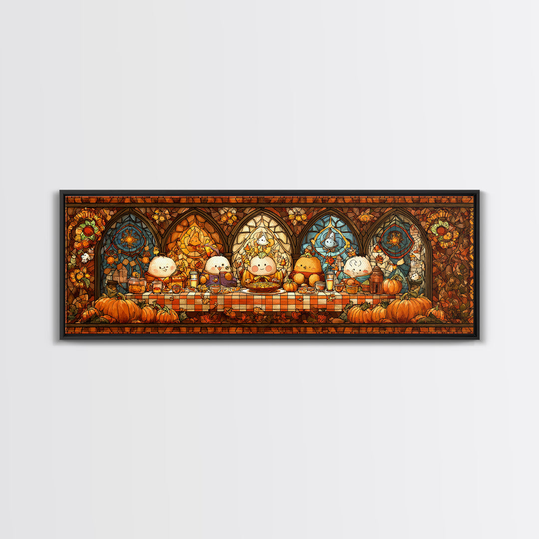 The Candy Corn Picnic, Stained Glass Halloween, Extra Wide Wall Art, Canvas Print, Cute Halloween Wall Art
