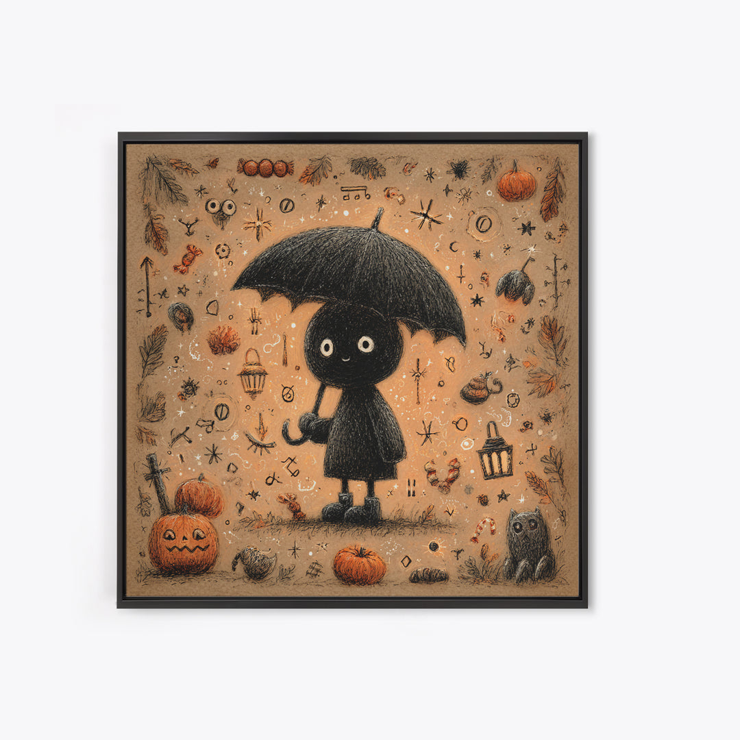 The Umbrella Of The Outer Rain, Hand Sketch Halloween Art, Square Wall Art, Canvas Print, Cute Halloween Wall Art