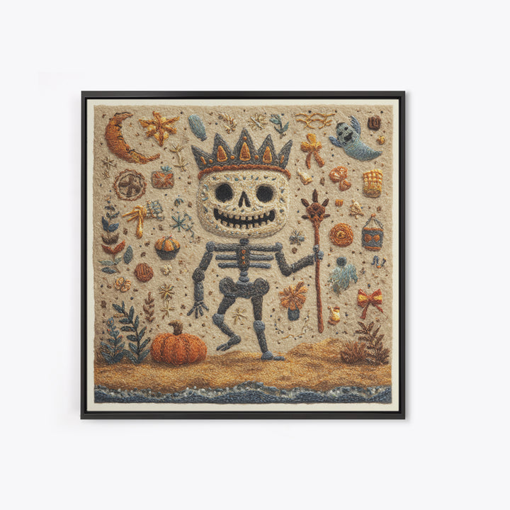 The Salt King Of The Black Shore, Felt Halloween Art, Square Wall Art, Canvas Print, Cute Halloween Wall Art