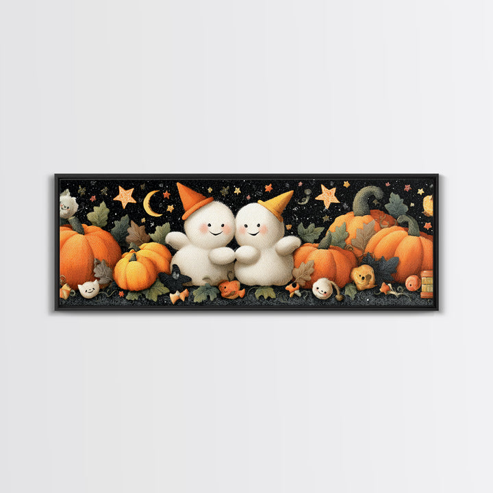 The Halloween Friendship Spell, Plush Halloween Art, Extra Wide Wall Art, Canvas Print, Cute Halloween Wall Art