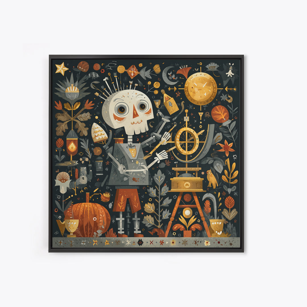 The Astronomer Of The Hollow Sky, Folk Halloween Art, Square Wall Art, Canvas Print, Cute Halloween Wall Art