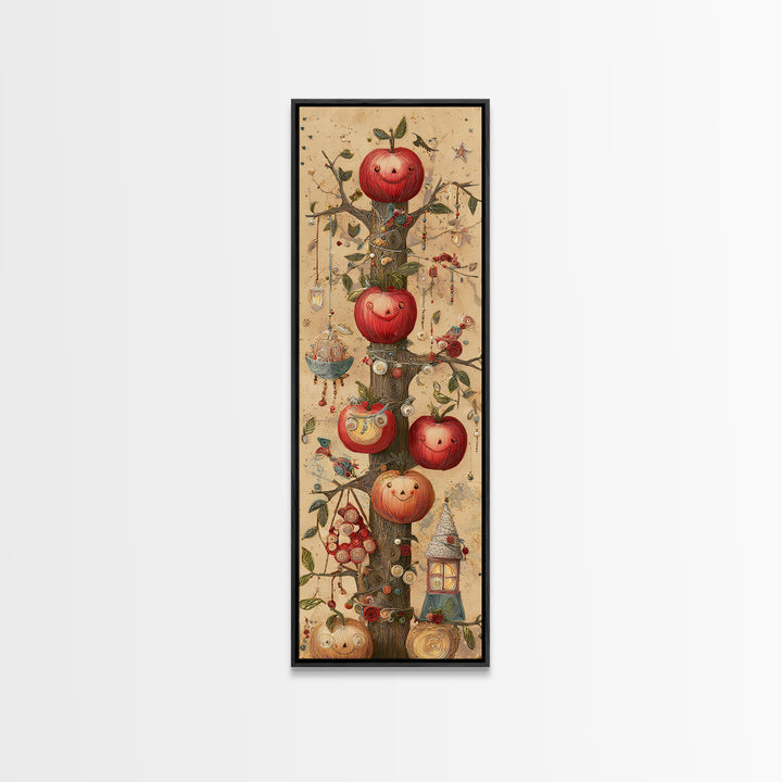 The Enchanted Apple Orchard, Quilled Halloween Art, Tall Narrow Wall Art, Framed Canvas Print, Cute Halloween Wall Art