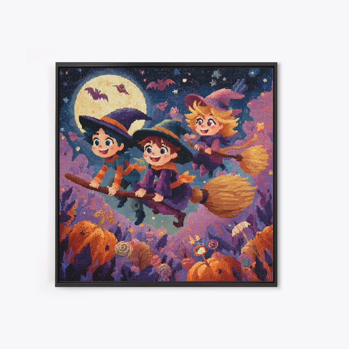 The Candy Comet Adventure, Pixel Halloween Art, Square Wall Art, Canvas Print, Cute Halloween Wall Art