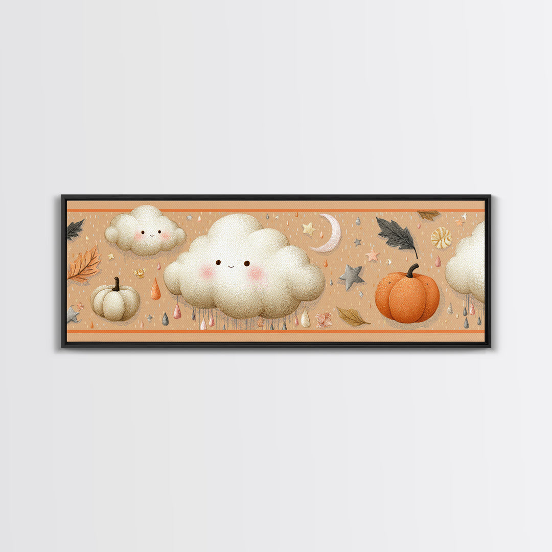 The Cloud Ghost, Hand Sketch Halloween Art, Extra Wide Wall Art, Canvas Print, Cute Halloween Wall Art