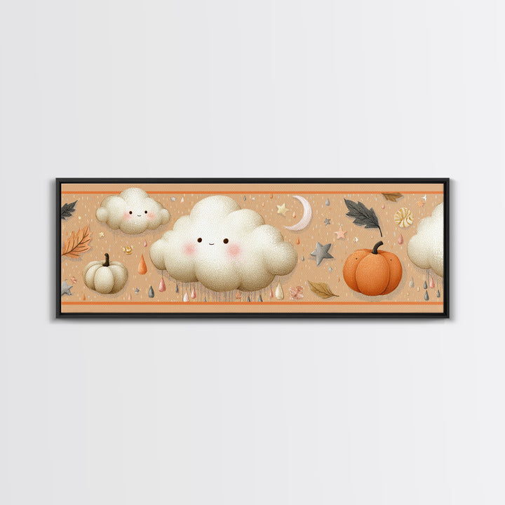 The Cloud Ghost, Hand Sketch Halloween Art, Extra Wide Wall Art, Canvas Print, Cute Halloween Wall Art