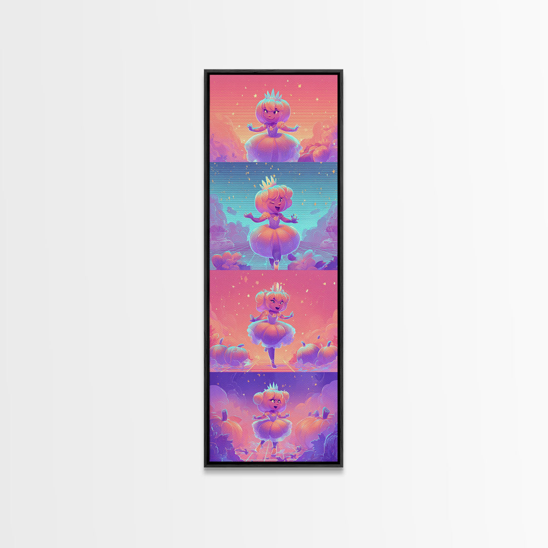 The Pumpkin Princess, Retro Neon Halloween Art, Tall Narrow Wall Art, Canvas Print, Retro Halloween Decor, Neon Wall Art