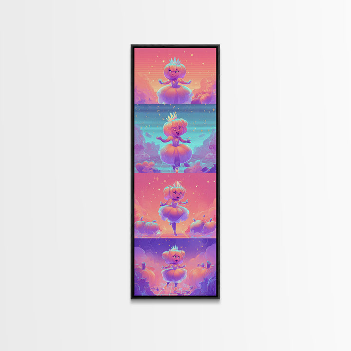 The Pumpkin Princess, Retro Neon Halloween Art, Tall Narrow Wall Art, Canvas Print, Retro Halloween Decor, Neon Wall Art