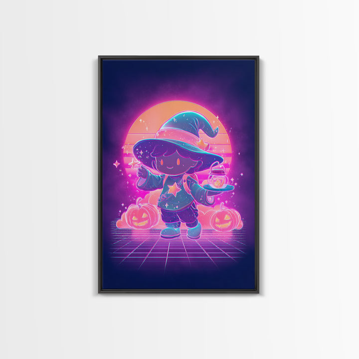 The Little Star Witch, 80s Halloween Wall Art, Vertical Wall Art, Framed Canvas Print, Retro Halloween Decor, Neon Wall Art