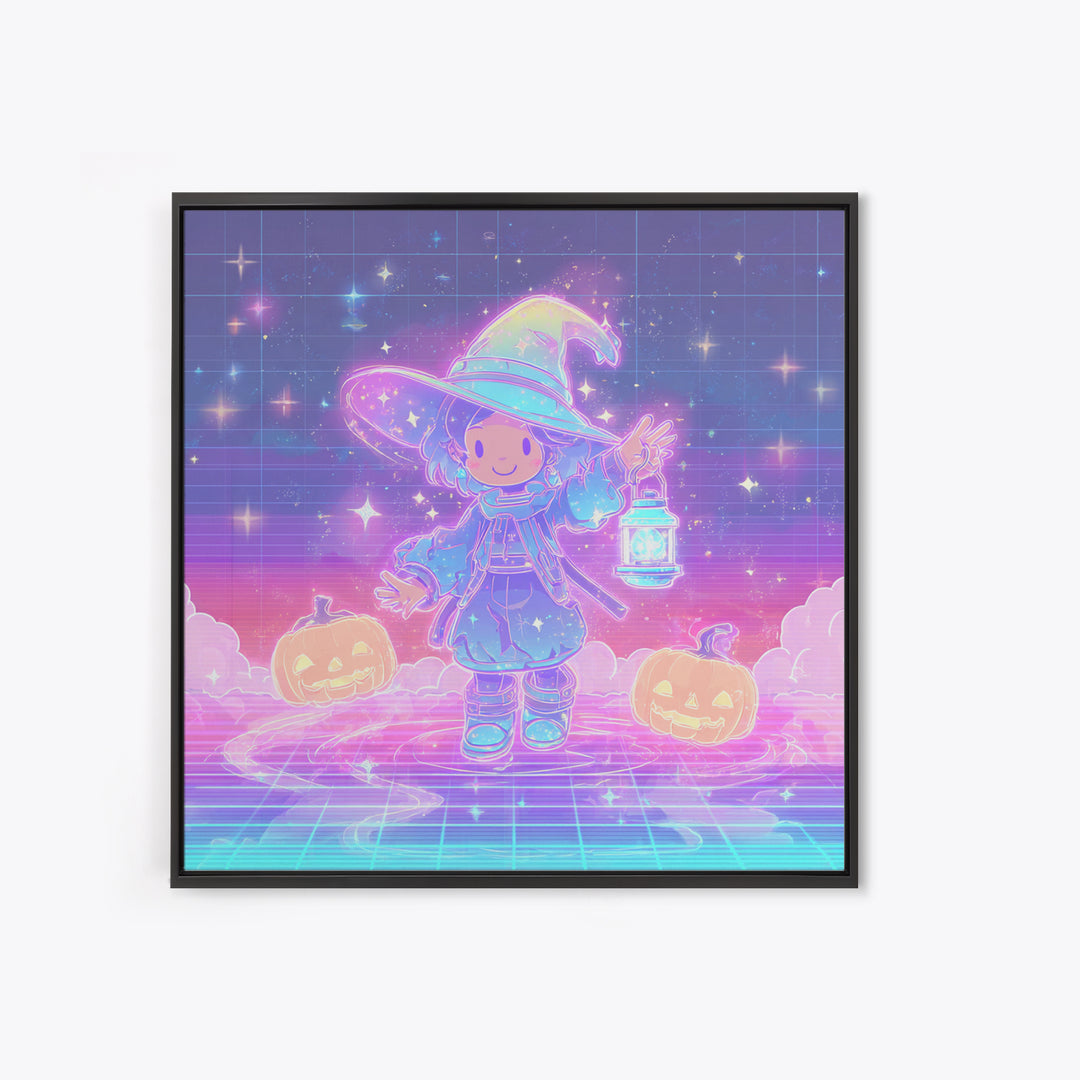 The Little Star Witch, 80s Halloween Wall Art, Square Wall Art, Canvas Print, Retro Halloween Decor, Neon Wall Art, Spooky Wall Decor