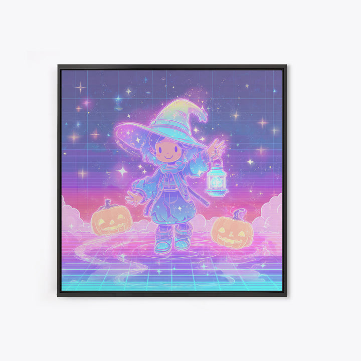 The Little Star Witch, 80s Halloween Wall Art, Square Wall Art, Canvas Print, Retro Halloween Decor, Neon Wall Art, Spooky Wall Decor