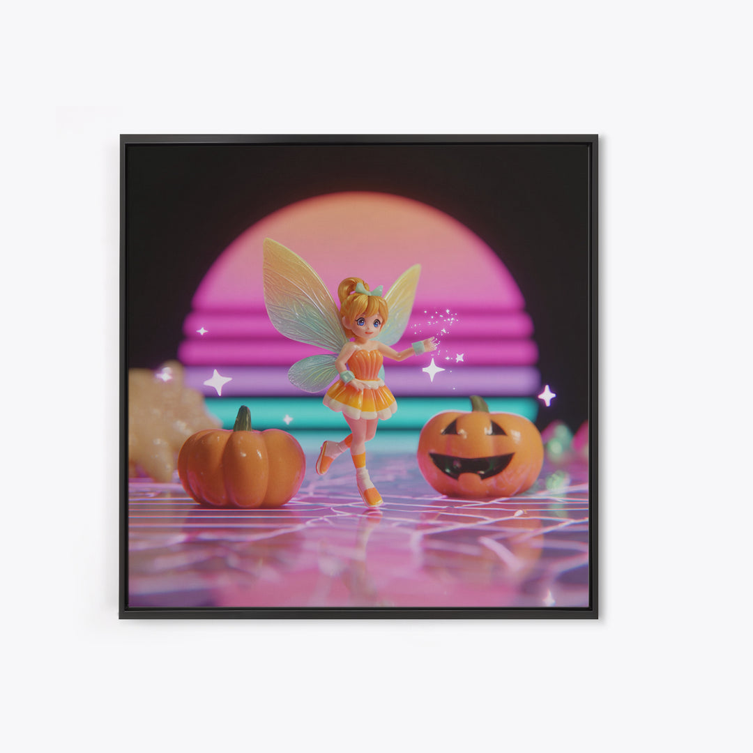 The Candy Corn Fairy, Vaporwave Halloween Decor, Square Wall Art, Canvas Print, Retro Halloween Decor, Neon Wall Art, Halloween Wall Art