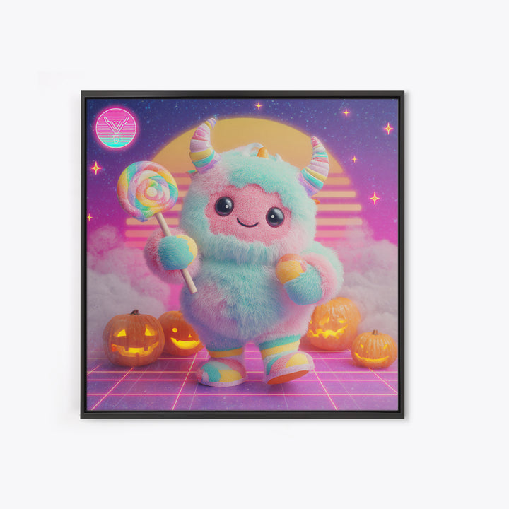 The Rainbow Monster, Synthwave Halloween Art, Square Wall Art, Canvas Print, Retro Halloween Decor, Neon Wall Art, Collectible Wall Decor
