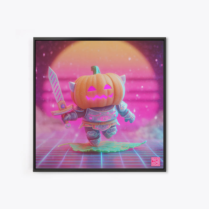 The Pumpkin Knight, Synthwave Halloween Art, Square Wall Art, Canvas Print, Retro Halloween Decor, Neon Wall Art, Spooky Wall Decor