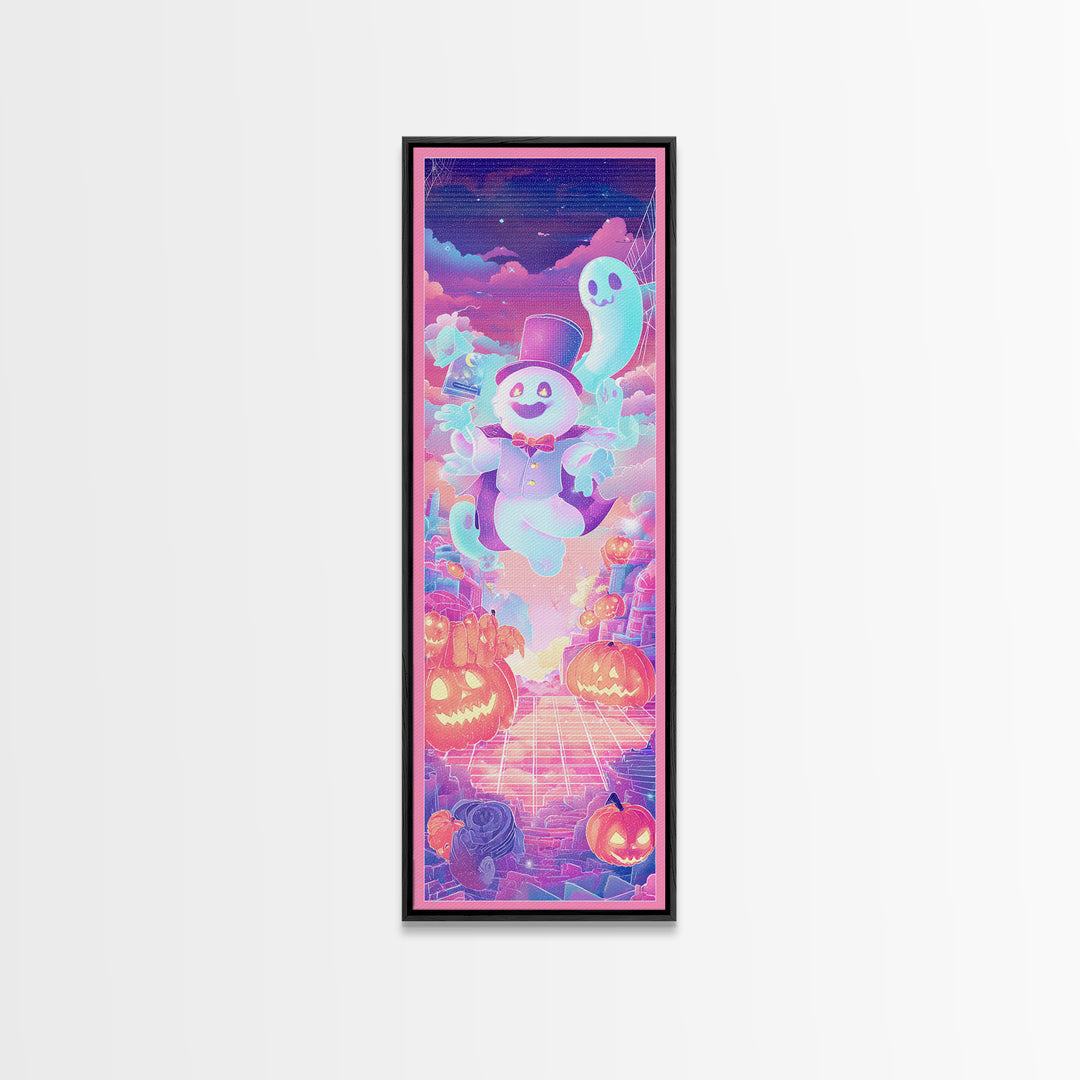 The Star-Cape Magician, Synthwave Halloween Art, Tall Narrow Wall Art, Canvas Print, Retro Halloween Decor, Neon Wall Art, Gothic Home Decor