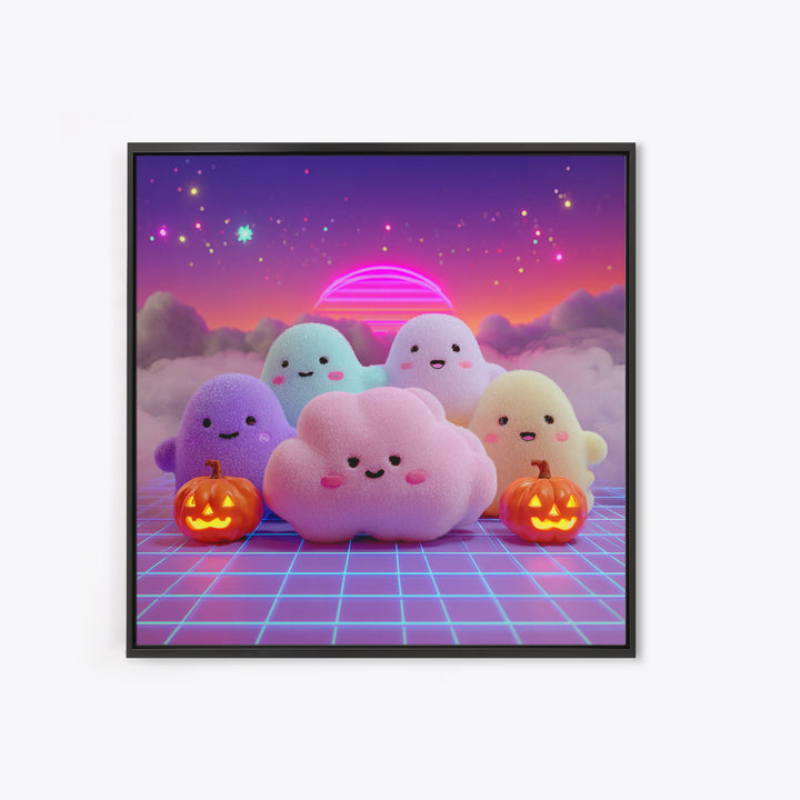 The Cloud Ghost, 80s Halloween Wall Art, Square Wall Art, Canvas Print, Retro Halloween Decor, Neon Wall Art, Collectible Wall Decor